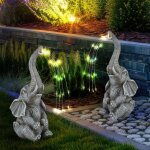 Lampe solaire �l�phant d�coration de jardin figurine animale lampe solaire d'ext�rieur grise �l�phant, ...