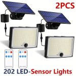 Lampes solaires d'ext�rieur 202 led avec d�tecteur de mouvement, �tanch�it� ip65, angle d'�clairage 120 ...