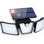 Lampe solaire extrieur dtecteur de mouvement 265 led ip65 tanche 3 ttes rotation 360 lumire murale ...