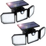 Lampe solaire ext�rieur d�tecteur de mouvement 3 t�tes - spot mural �tanche pour garage jardin (2 pcs) ...