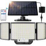 Lampe solaire d'ext�rieur avec d�tecteur de mouvement, applique murale triple 234 led avec t�l�commande, ...