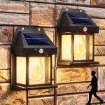 Lampe solaire exterieur en tungstne, 2 packs lampadaire solaire murale rtro avec dtecteur de mouvement, ...