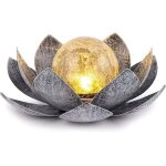 Lampes solaires de jardin ext�rieur, d�coration de lotus en verre craquel� globe, lumi�res de fleur en ...