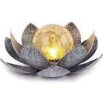 Lampes solaires de jardin extrieur, dcoration de lotus en verre craquel globe, lumires de fleur en mtal ...