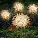 Lampe solaire de jardin � led en forme de pissenlit, imperm�able, �clairage paysager d'ext�rieur, lumi�re ...