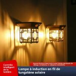 Lampe solaire vintage � filament de tungst�ne, applique murale � d�tection de mouvement pour jardin et ...