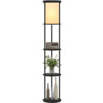 Lampe sur pied avec 3 �tag�res, design circulaire, t�l�commande, interrupteur au pied, intensit� lumineuse ...
