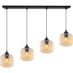 Lampe suspendu riffle noire 4 abat - jour plats miel cylindre e27