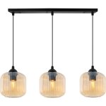 Lampe suspendu riffle noire abat - jour cylindre 3 plaques miel e27