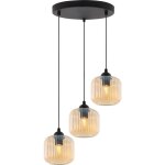 Lampe suspendu riffle noire abat - jour cylindre 3 plaques miel e27