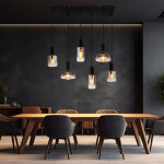 Lampe suspendue lampe de salle � manger lampe de salon, m�tal verre fum�, 6x douilles e27, lxlxh 77x33x120 ...