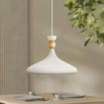 Lampe suspendue simple en forme de chapeau en bois textur� blanc ? lustre vintage e27 �35 cm pour salon, ...