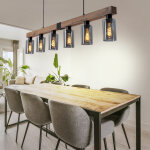 Lampe à suspension suspension aspect bois lampe de table à manger 6 flammes salon, verre fumé métal noir, ... Lampe à suspension suspension aspect bois lampe de table à manger 6 flammes salon, verre fumé métal noir, ...