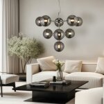 Lampe à suspension chrome lampe de salon suspension moderne table à manger, lampe boule de verre réglable ... Lampe à suspension chrome lampe de salon suspension moderne table à manger, lampe boule de verre réglable ...