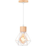 E27 lampes suspension industrielle vintage lustre suspension en m�tal cage et bois �15, 5cm blanc - 1pcs ...
