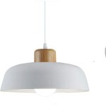 Lampe  suspension en mtal rond simple et moderne nordique, grand plafonnier e27 finition bois, lumire ...