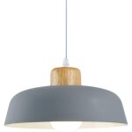 Lampe  suspension en mtal rond simple et moderne nordique, grand plafonnier e27 finition bois, lumire ...