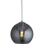 Lampe � suspension m�tal verre fum� d : 35 cm h : max 120 cm chrome gris fum� abat - jour boule e27 rond ...