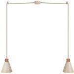 Lampe � suspension multiple � 2 bras avec abat - jours coniques en bois sans ampoule - cuivre satin�