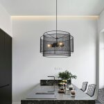 Lampe à suspension suspension noire lampe à suspension grille ronde industrielle salle à manger, métal, ... Lampe à suspension suspension noire lampe à suspension grille ronde industrielle salle à manger, métal, ...