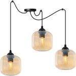 Lampe � suspension riffle spider noire � 3 plaques, abat - jour miel cylindre e27