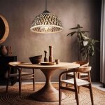 Globo ? lampe suspension en bambou et m�tal noir naturel ? abat - jour �30cm ? douille e27 ? hauteur ...