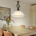 Lampe � suspension en verre, plafonnier de cuisine, �clairage en verre satin�, bord de la lampe en laiton ...