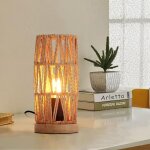 Lampe de table boh�me papier tress� et bois naturel h22x10cm
