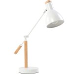 Lampe de table ou bureau blanche en bois et m�tal bras et abat - jour r�glables e27 max 25w �clairage ...
