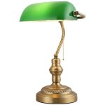 Lampe de table et de bureau style banquier vintage rtro avec abat - jour verre vert et laiton pour ampoule ...