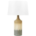 Lampe  poser de table en cramique beige et grise brillante abat - jour en tissu calvas