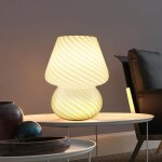 Kinsi - lampe de table de champignon, lumire de nuit en verre chambre  coucher, lampe de chevet(blanc) ...