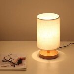 Lampe de table de chevet ronde lampe de chevet avec abat - jour en tissu et bois pour chambre � coucher, ...