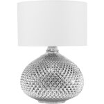 Lampe  poser lampe de table dco argente et blanche avec pied rond en verre et abat - jour classique ...