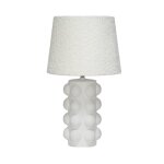 Lampe de table int�rieur c�ramique mouchet� blanc et noir. abat - jour en bouclette h 45cm - mia
