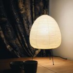 Lampe de table lanterne - style japonais wabi - sabi - papier de riz fait main - tr�pied m�tal - e27 ...