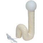 Lampe de table organique c�ramique vernis cr�me. globe en verre h 45cm - elma