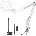 Lampe de table  pince, lampe de bureau, avec loupe 8x, bras pivotant, led  intensit variable, 3 modes ...