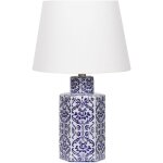 Lampe de table � poser en porcelaine blanc et bleu peint � la main 46 cm marcelin