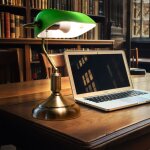 Lampe de banquier verre rglable led lampe de table rtro vert lampe de bureau interrupteur  tirette, ...