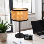 Lampe de table ronde aspect bambou, lampe de salon lampe de bureau lampe de chevet m�tal ronde, douille ...