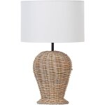 Lampe de table en rotin clair coton et polyester abat - jour en tambour 49 cm de chevet furelos