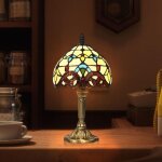 Lampe de table de style tiffany, abat - jour de nuit en verre teint� fabriqu� � la main, salon, barre ...