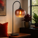 Globo maxy lampe de chevet arc, abat - jour en verre noir mat cuivr�, 1 culot e27