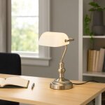 Lampe de table vintage  banquero  - e27 - nickel - blanc