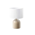 Lampe  poser taupe en cramique brillante et abat - jour en tissu pliss blanc h35 cm piega