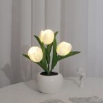 Lampe tulipe 2023 nouveau style, lampe de table led simul�e lampe de nuit tulipe avec vase, lampe de ...