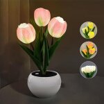 Lampe tulipe 2023 nouveau style, lampe de table led veilleuse tulipe simul�e avec vase, d�coration de ...