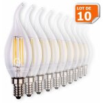 Lot de 10 ampoules led flamme coup de vent filament 4 watt (quivalent 42 watt) culot e14  visser blanc ...
