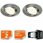 Lot de 2 spot led encastrable complet orientable alu brossé avec ampoule gu10 230v 5w, blanc neutre Lot de 2 spot led encastrable complet orientable alu brossé avec ampoule gu10 230v 5w, blanc neutre